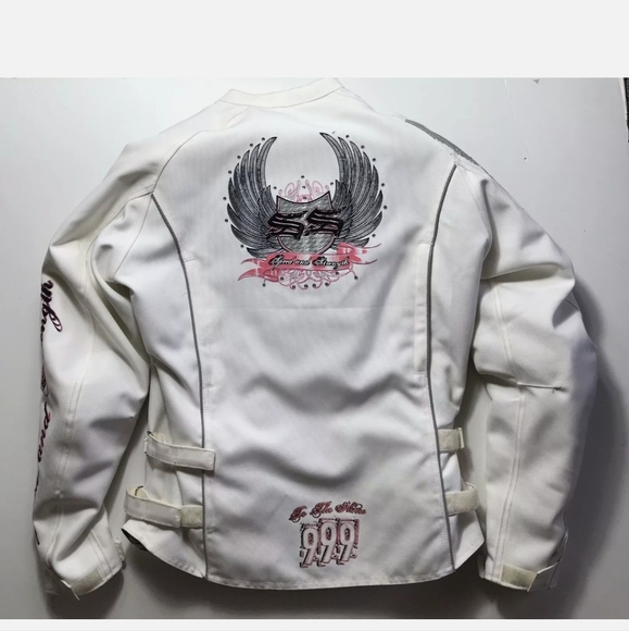 Women's SPEED AND STRENGTH 999 white/pink motorcycle riding jacket w/pads Medium - Picture 5 of 12